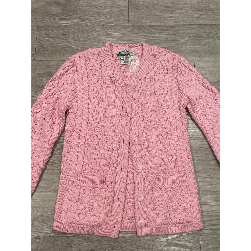 Aran Crafts Womens Cable knit Sweater Outdoor Rugged Pink XXS %100 Merino Wool